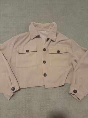 Corduroy Button-Front Jacket - Light Beige